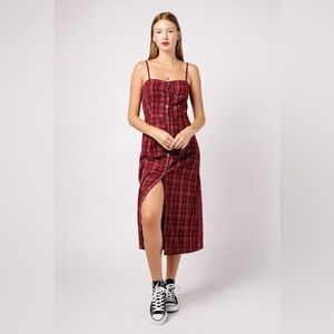 Lush plaid gingham button up dress